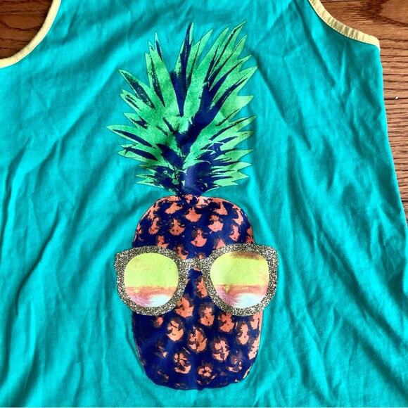 LANDS’ END Pineapple Graphic Print Sleeveless Green Yellow Tank Top Girl’s SZ S - Picture 2 of 8
